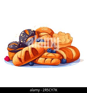 Immagine del pane fresco. Pani isolati su sfondo bianco Illustrazione Vettoriale