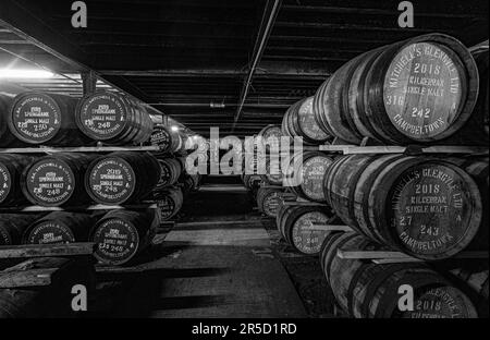 Magazzino della distilleria di Springbank , Campbeltown, Scozia, Regno Unito Foto Stock