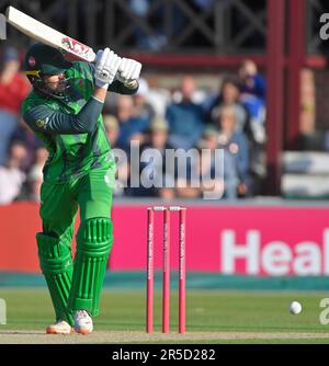 Northampton, Regno Unito. 02nd giugno, 2023. Northampton 2 giugno : Louis Kimber durante la partita Blast Vitality T20 tra Northamptonshire Steelbacks e LEICESTERSHIRE VOLPI al County Ground Northampton il 2 giugno 2023 Northampton Inghilterra . Credit: PATRICK ANTHONISZ/Alamy Live News Foto Stock