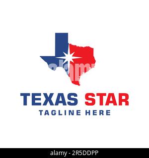 mappa del texas con ispirazione per il design del logo star Illustrazione Vettoriale