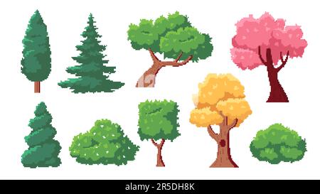 Set di alberi di pixel Illustrazione Vettoriale