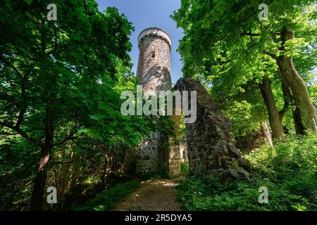 La torre panoramica Hamelika è stata costruita a forma di una romantica rovina - Marianske Lazne (Marienbad) - Repubblica Ceca Foto Stock