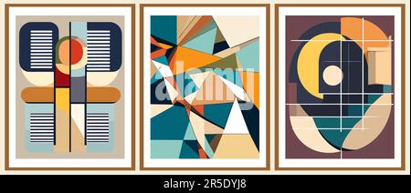 Set di poster retrò Bauhaus, vettore sfondo. Illustrazione Vettoriale