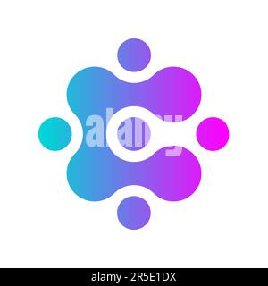 Lettera C forma meta sfera. Può essere utilizzato per l'icona della comunità di rete. Sfumatura di colore magenta ciano. Simbolo della tecnologia moderna. Segno liquido. Gestione dei dati. Illustrazione Vettoriale