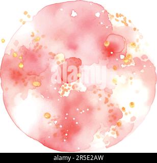 spruzzi dipinti a mano bagnata rosa acquerello spruzzi d'oro glitter Illustrazione Vettoriale