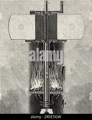 Motore magnetico Edison Pyro. Antica incisione del 19th ° secolo da la Nature 1887 Foto Stock