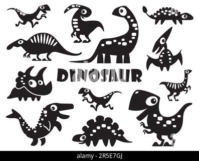 Set di dinosauri . Stile silhouette . Illustrazione vettoriale . Illustrazione Vettoriale