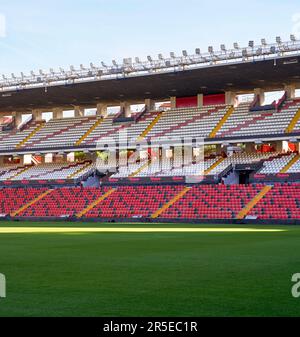 Vista sul campo allo stadio Rayo Vallecano di Madrid Foto Stock