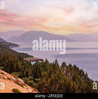 Sud capo di Lefkas (Lefkada, Grecia, Mar Ionio). Vista dall'alto. Foto Stock