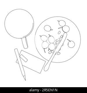 Il contorno di una tazza con un piatto a bacca e un manico da linee nere isolate su fondo bianco. Vista dall'alto. Illustrazione vettoriale. Illustrazione Vettoriale