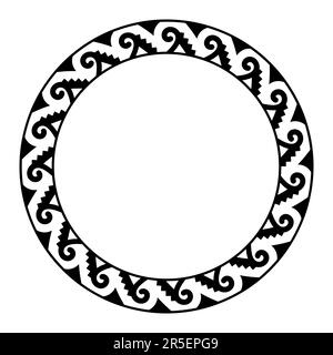 Motivo a passo a spirale Aztec, cornice circolare. Bordo decorativo costituito da una spirale a forma di uncino di pesce, detta anche ankistron, collegata a gradini. Foto Stock