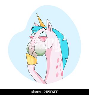 Sticker disgustato del personaggio dei cartoni animati unicorno Illustrazione Vettoriale