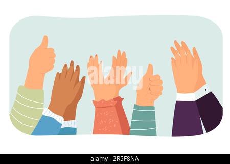 Mani di persone diverse che mostrano pollici e applaudimento Illustrazione Vettoriale