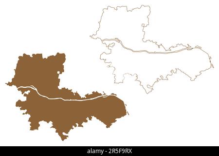 Distretto di Tulln an der Donau (Repubblica d'Austria o Österreich, bassa Austria o stato di Niederösterreich) illustrazione vettoriale della mappa, schizzo di scrittura Bezi Illustrazione Vettoriale