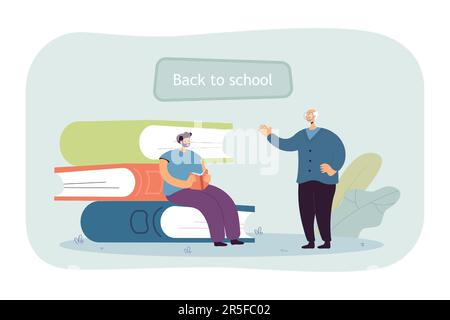 Persona anziana di cartoon che insegna studente maschile Illustrazione Vettoriale