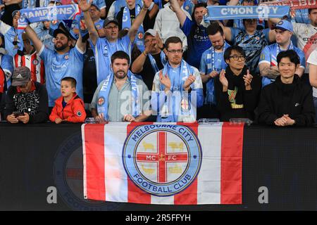 Sydney, Australia. 3rd giugno 2023; CommBank Stadium, Sydney, NSW, Australia: A-League Grand Final Football, Melbourne City contro Central Coast Mariners; Melbourne City Fans Credit: Action Plus Sports Images/Alamy Live News Foto Stock