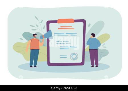 Uomo con megafono che chiede di firmare una petizione online Illustrazione Vettoriale