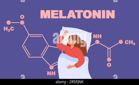 Disegno isolato di ragazza che dorme e melatonina formula chimica Illustrazione Vettoriale