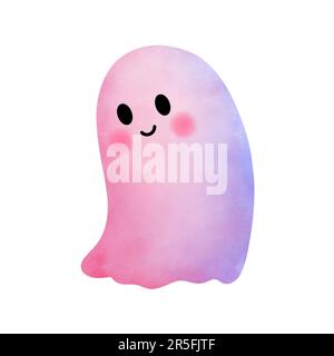 Acquerello rosa bambino fantasma clipart.Halloween carino illustrazione fantasma isolato su sfondo bianco.Halloween decorazione fantasma, invito partito. Foto Stock