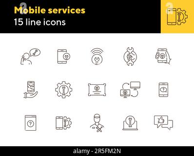 Set di icone della linea dei servizi mobili Illustrazione Vettoriale