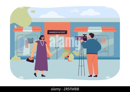 Modello femminile che si posa davanti all'outlet di moda Illustrazione Vettoriale