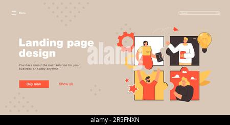 Team aziendale che lavora al progetto online via Internet Illustrazione Vettoriale