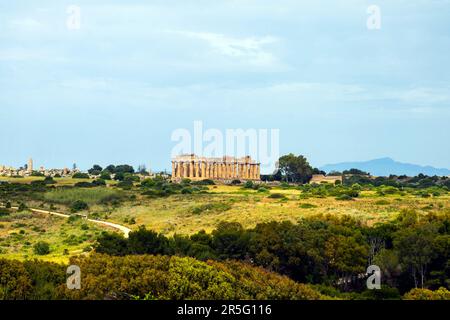 Il Tempio di Hera a Selinunte (Tempio e sulla collina orientale), antica città greca. Parco Archeologico, Selinunte a Castelvetran. È il migliore contro Foto Stock