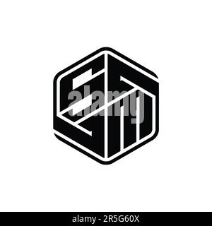 SM Letter Logo monogramma forma esagonale con ornamento astratto contorno isolato modello di disegno Foto Stock