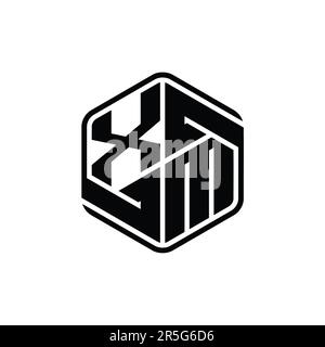 XM Letter Logo monogramma forma esagonale con ornamento astratto contorno isolato modello di progettazione Foto Stock