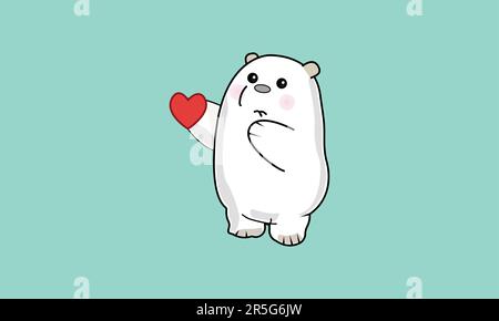 Carino orso che tiene Love Heart Illustrazione Vettoriale