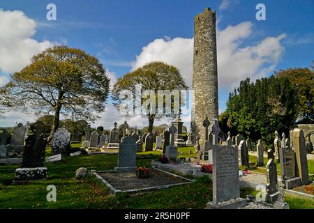 Torre rotonda, Monasterboice, Drogheda, County Louth, Torre rotonda, Irlanda Foto Stock