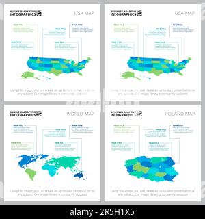 Set di grafici infografici aziendali creativi con mappe Illustrazione Vettoriale