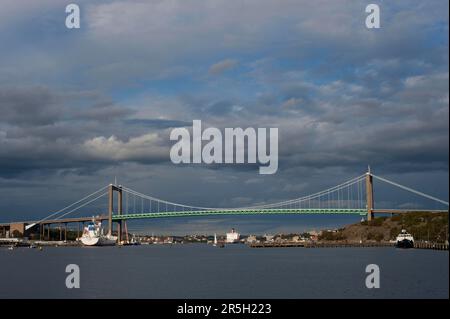 Ponte di Alvsborgsbron, sul fiume Gota alv, Gothenburg, Vastra Gotaland County, Vaestra Goetalands laen, Aelvsborgsbron, Goeta aelv, Svezia Foto Stock