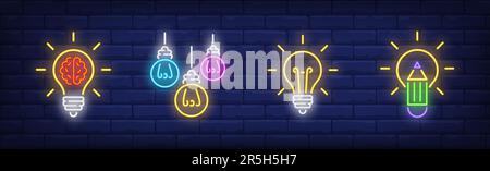Set di segnali al neon per lampadine Illustrazione Vettoriale
