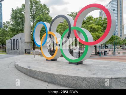 ATLANTA, GA – 1 giugno 2023: Il Centennial Olympic Park si trova nel centro di Atlanta. Foto Stock