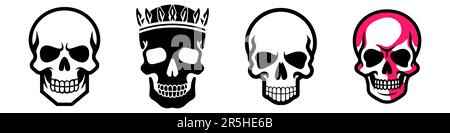 Set di teschi isolati su elementi white.Halloween. Illustrazione vettoriale Illustrazione Vettoriale