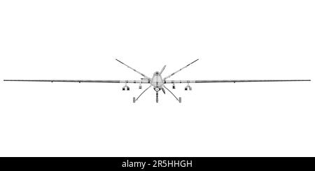 Le linee nere combattono la struttura a reticolo del drone isolato su sfondo bianco. Vista frontale. 3D. Illustrazione vettoriale. Illustrazione Vettoriale