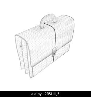 Struttura a reticolo per valigetta da linee nere isolate su sfondo bianco. Vista isometrica. 3D. Illustrazione vettoriale. Illustrazione Vettoriale