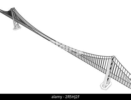 Profilo di un grande ponte dettagliato con lanterne. Vista isometrica. 3D. Illustrazione vettoriale. Illustrazione Vettoriale