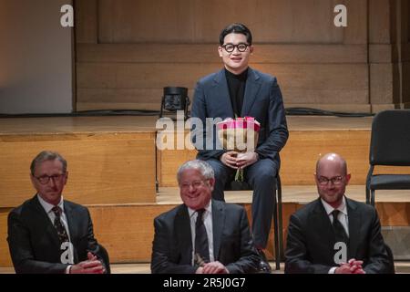 Bruxelles, Belgio. 04th giugno, 2023. Il vincitore, Taehan Kim, è stato raffigurato durante le finali del Concorso vocale Queen Elisabeth 2023, nella sala concerti Flagey di Bruxelles, sabato 03 giugno 2023. FOTO DI BELGA NICOLAS MAETERLINCK Credit: Belga News Agency/Alamy Live News Foto Stock