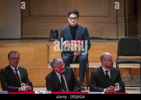 Bruxelles, Belgio. 04th giugno, 2023. Il vincitore, Taehan Kim, è stato raffigurato durante le finali del Concorso vocale Queen Elisabeth 2023, nella sala concerti Flagey di Bruxelles, sabato 03 giugno 2023. FOTO DI BELGA NICOLAS MAETERLINCK Credit: Belga News Agency/Alamy Live News Foto Stock