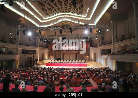 Bruxelles, Belgio. 03rd giugno, 2023. L'immagine mostra la sala Henry le Boeuf, durante le finali del Concorso vocale Queen Elisabeth 2023, nella sala concerti Flagey di Bruxelles, sabato 03 giugno 2023. FOTO DI BELGA NICOLAS MAETERLINCK Credit: Belga News Agency/Alamy Live News Foto Stock