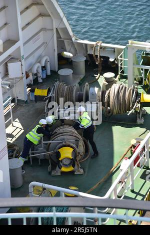 Irish Ferries nuovo traghetto da crociera sul Mare d'Irlanda MS OSCAR WILDE, nella foto al Porto di Rosslare e dopo aver attraversato l'attracco del Mare d'Irlanda a Pembroke Dock Foto Stock