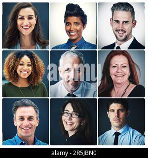 Diversificate la vostra idea di successo. Ritratto composito di un gruppo di uomini d'affari diversi. Foto Stock