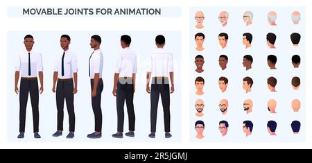 Business Man Character Creation Pack con uomo che indossa camicia e pantaloni formali, varie etnie e razze Illustrazione Vettoriale