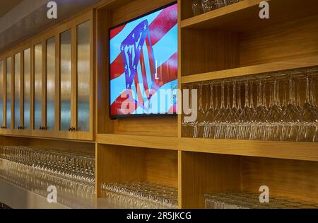 Nel box presidenziale dell'arena Civitas Metropolitano - lo stadio ufficiale del FC Atletico, Madrid Foto Stock