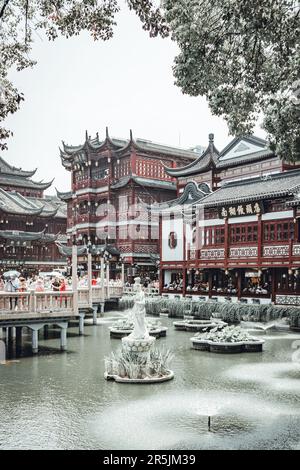 Yu Garden Pond con edifici circostanti a shanghai Foto Stock