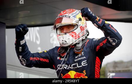 BARCELLONA - Max Verstappen (Red Bull Racing) si fregia dopo aver vinto il Gran Premio di Spagna. ANP SEM VAN DER WAL Foto Stock