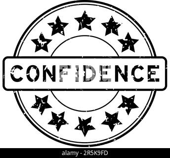 Grunge nero fiducia parola con icona a stella circolare sigillo di gomma su sfondo bianco Illustrazione Vettoriale