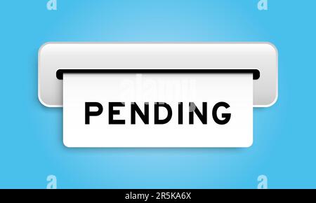 Banner coupon bianco con parola in attesa dalla macchina su sfondo di colore blu Illustrazione Vettoriale